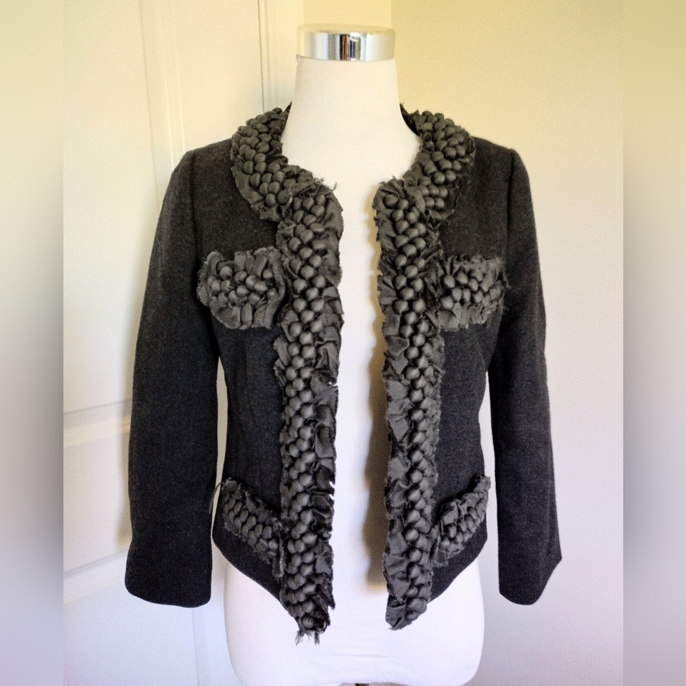 J.Crew Gray Wool Cropped Ruffled Blazer Size 2